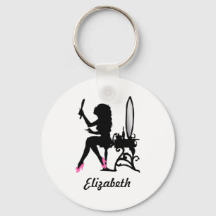 Chic Pink and Black Woman Fashion Silhouette Schlüsselanhänger