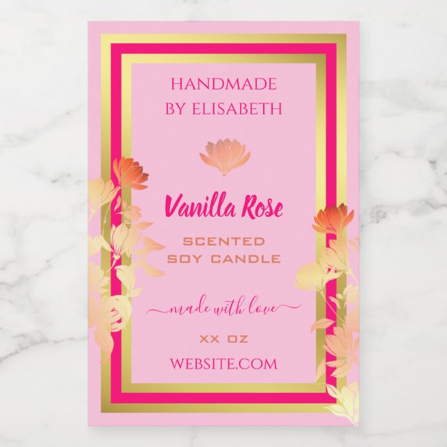 Chic Pink and Gold Produit Packaging Étiquette Flo (Étiquettes simples)