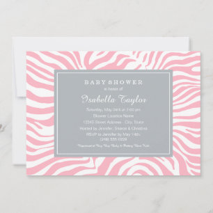 Chic Pink and Gray Zebra Stripes Girl Babydusche Einladung
