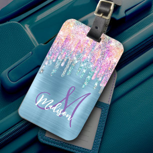 Chic pink aqua unicorp dripping Glitzer monogram Gepäckanhänger