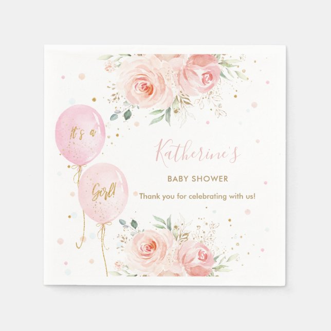 Chic Pink Balloons Floral Girl Baby Dusche Serviette (Vorderseite)