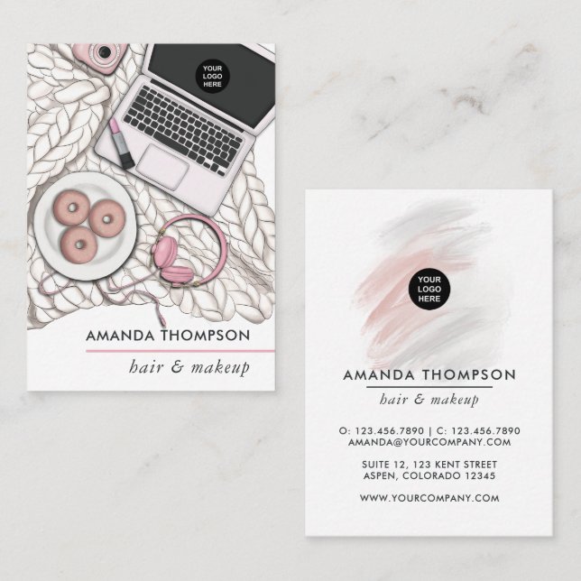 Chic Pink Beauty Fashion Business Card Visitenkarte (Vorne/Hinten)