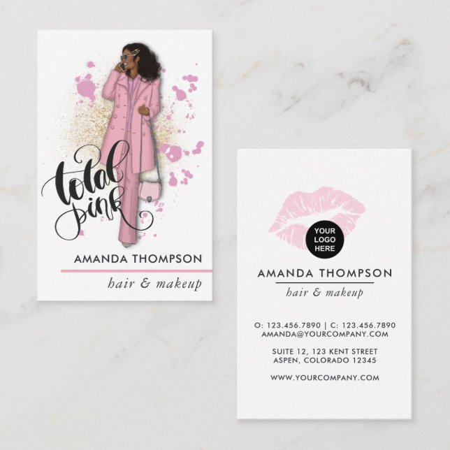 Chic Pink Beauty Fashion Business Card Visitenkarte (Vorne/Hinten)