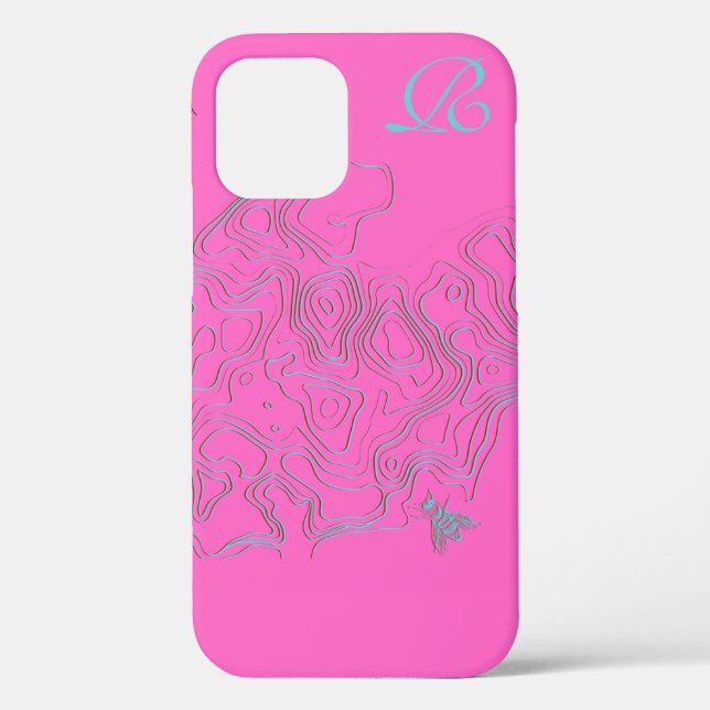 Chic Pink Bee Monogram Case-Mate iPhone Case (Rückseite)