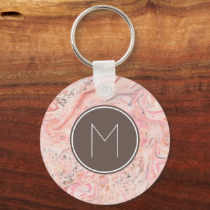 Chic Pink Beige Gray Marble Monogram Schlüsselanhänger