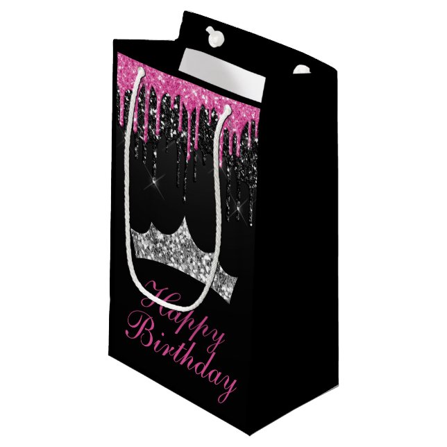 Chic Pink Black Driving Glitzer Tiara Birthday Kleine Geschenktüte (Vorderseite Schrägansicht)