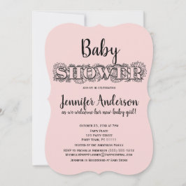 Chic Pink Black Floral Polka Dot Baby Dusche Einladung