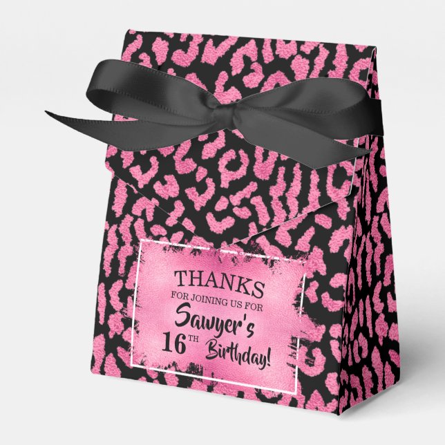 Chic Pink Black Leopard Print Geschenkschachtel (Vorderseite)