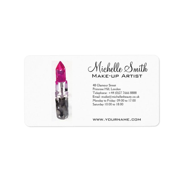 Chic pink Black silver water color lipstick Makeup Adressaufkleber (Vorne)