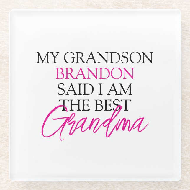 Chic Pink & Black Text Großkinder Funny Oma Glasuntersetzer (Vorderseite)