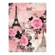 Chic Pink Black & White Eiffel Tower Paris Französ