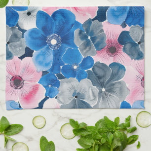 Chic Pink Blue Floral Brautparty Geschirrtuch