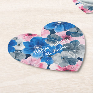 Chic Pink Blue Floral Geburtstag Untersetzer