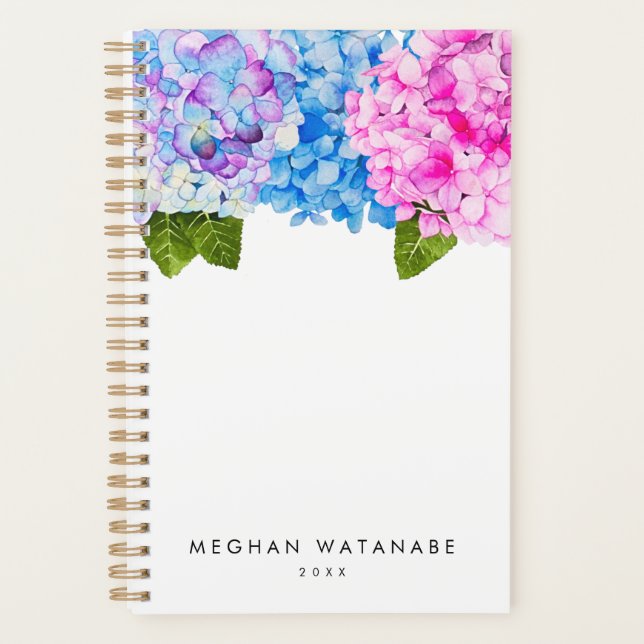 Chic Pink Blue Floral Hydrangea Garden Planer (Vorderseite)