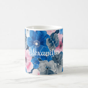 Chic Pink Blue Floral Kaffeetasse