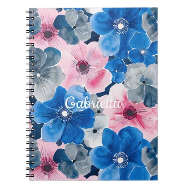 Chic Pink Blue Floral Notizblock (Vorderseite)
