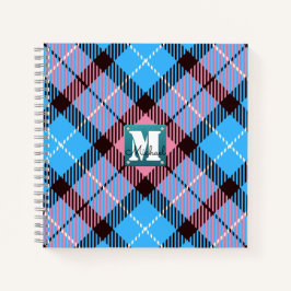 Chic Pink Blue Kariert Tartan Leder Monogramm Name Notizbuch