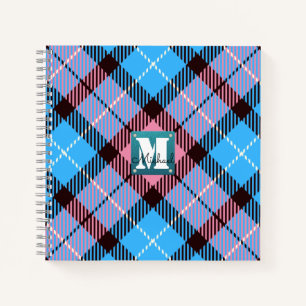 Chic Pink Blue Kariert Tartan Leder Monogramm Name Notizbuch