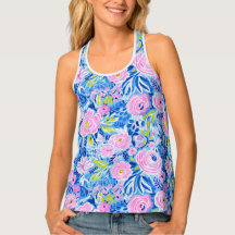Chic Pink Blue Modernes Blumenmuster