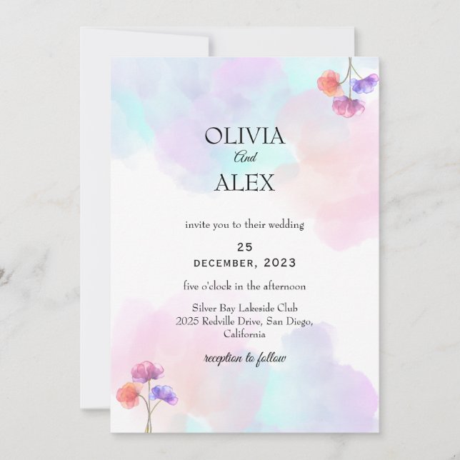 Chic Pink & Blue Wedding Einladungen (Vorderseite)