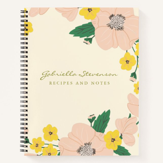 Chic Pink Blume Wreath Personalisierte Rezept Notizbuch (Vorderseite)