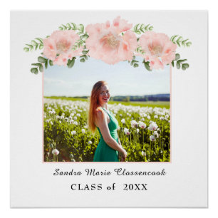 Chic Pink Blumen Abschluss Weiße Klasse 2021 Poster