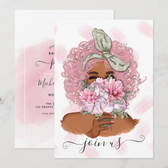 Chic Pink Blumen Junggeselinnen-Abschied Einladung (Vorne/Hinten)