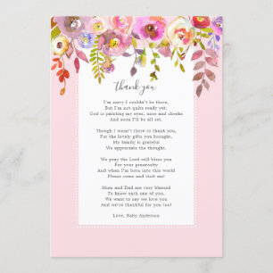 Chic pink Blumengedicht Babydusche danke Karte