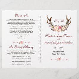 Chic Pink Blush Floral Antlers Wedding Programm