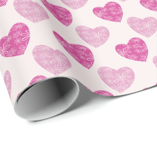 Chic Pink Blush Floral Doodle Gemustert Hearts Geschenkpapier