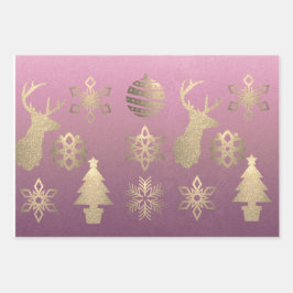 Chic Pink Blush Marmor Harlequin Weihnachtssymbole Geschenkpapier Set