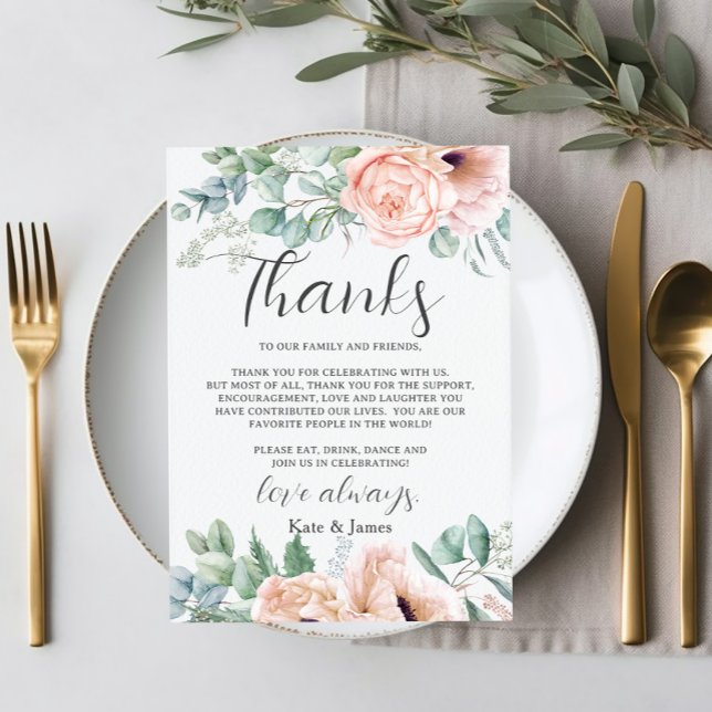 Chic Pink Blush Rose Floral Wedding QR Share Foto Dankeskarte (Von Creator hochgeladen)