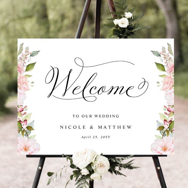 Chic Pink Blush und Rose Gold Hochzeit Begrüßungsz Poster (Von Creator hochgeladen)