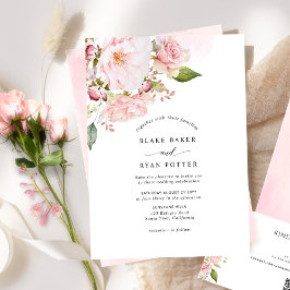 Chic Pink, Blush und Rose Hochzeit mit goldenen Bl Einladung