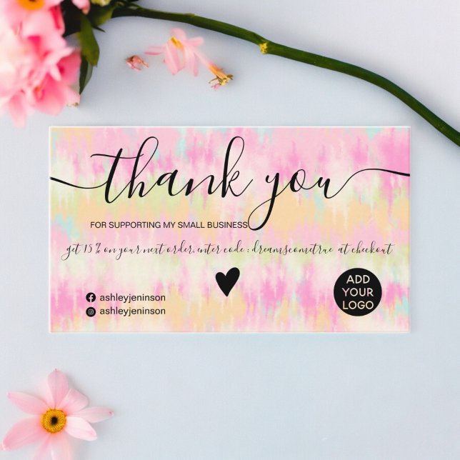 Chic pink boho gefärbte Krawatte Aquarell Ordnung  Visitenkarte (Chic pink boho tie dye watercolor order thank you business card)