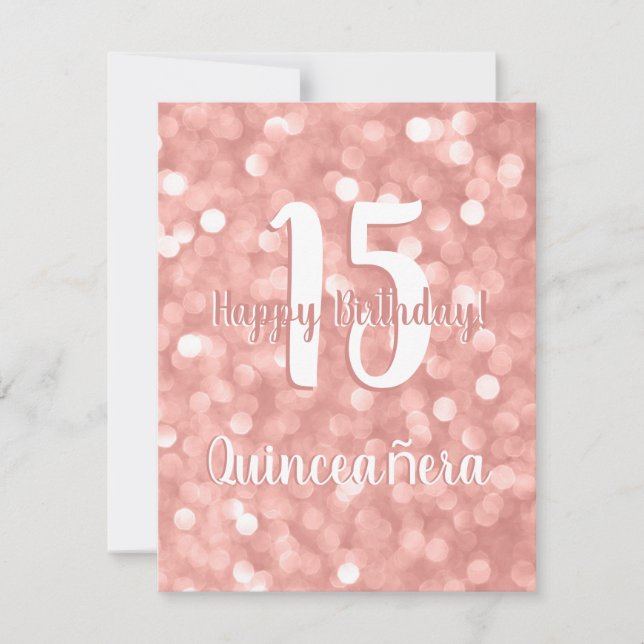 Chic Pink Bokeh Lights Happy Birthday Quinceañera (Vorderseite)