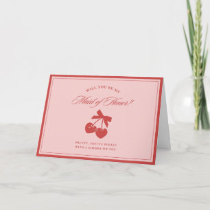 Chic Pink Bow & Cherry Trauzeugin Vorschlag Card Dankeskarte
