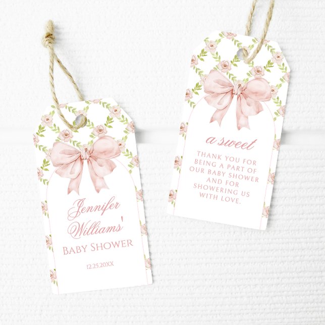Chic Pink Bow Floral Baby Girl Dusche Vielen Dank Geschenkanhänger (Von Creator hochgeladen)