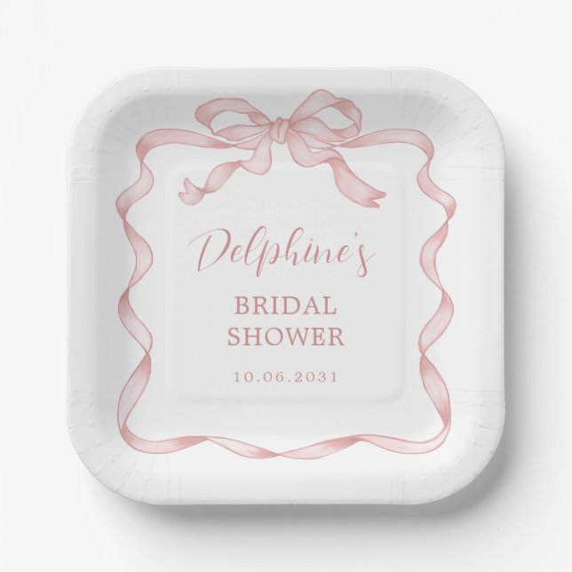 Chic Pink Bow Girl Baby Dusche Pappteller (Vorderseite)