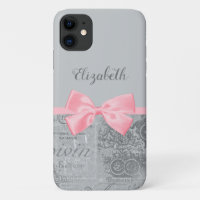 Chic Pink Bow Girly Parisian Ephemere und Name