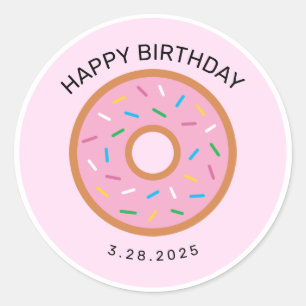 Chic Pink Brown Donuts Party Happy       BirthdayC Runder Aufkleber