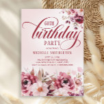 Chic Pink Burgundy Floral Glam 60th Birthday Einladung<br><div class="desc">Celebrate a milestone in timeless style with this elegant floral birthday invitation. Soft blush tones and rich burgundy watercolor flowers frame the text beautifully, while sweeping script typography adds a graceful touch. Perfect for milestone celebrations such as 50th, 60th, 70th, or 75th birthdays, this design combines modern sophistication with classic...</div>