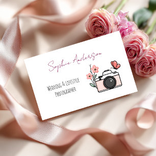Chic Pink Camera & Butterfly Wedding Fotograf Visitenkarte