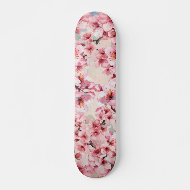 Chic Pink Cerry Blossom Skateboard (Devant)