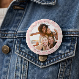 Chic Pink Check Typography Photo Galentine's Day Button
