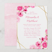 Chic Pink Cherry Blossom Geometric Wedding