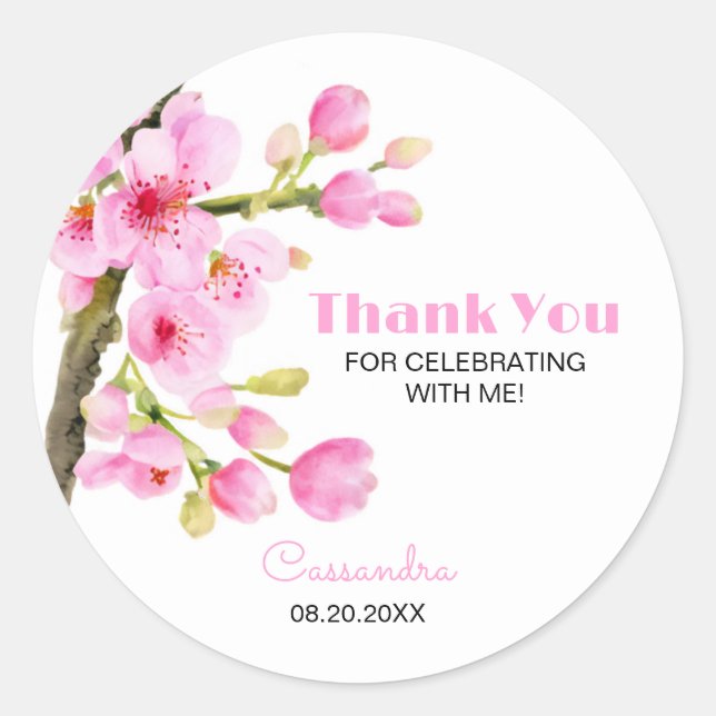 Chic Pink Cherry Blossom Sakura Floral Vielen Dank Runder Aufkleber (Vorderseite)