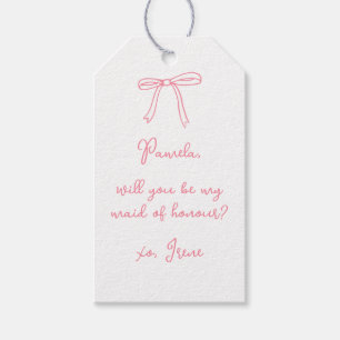 Chic Pink Coquette Bow Trauzeugin Vorschlag Geschenkanhänger