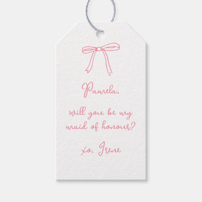 Chic Pink Coquette Bow Trauzeugin Vorschlag Geschenkanhänger (Vorderseite)