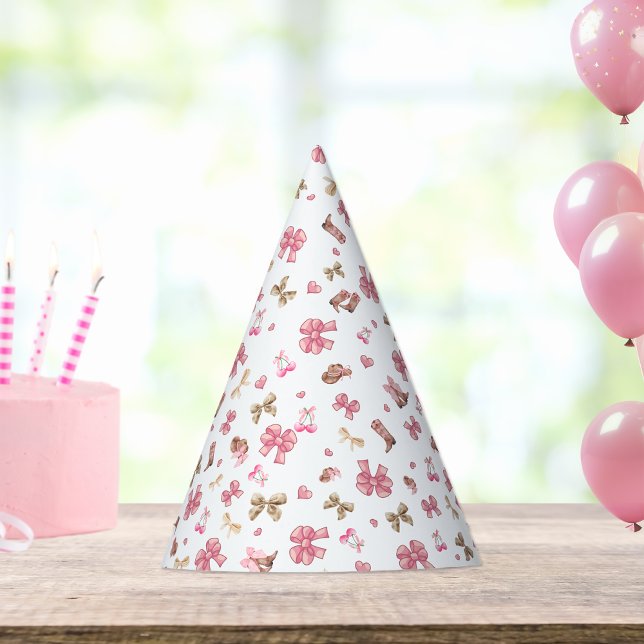 Chic Pink Coquette Cowgirl Bows Boots Muster Partyhütchen (Von Creator hochgeladen)